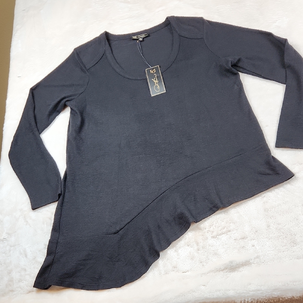NEW! DG2 by Diane Gilman Slate Asymmetrical Long Sleeve Sweater Size M